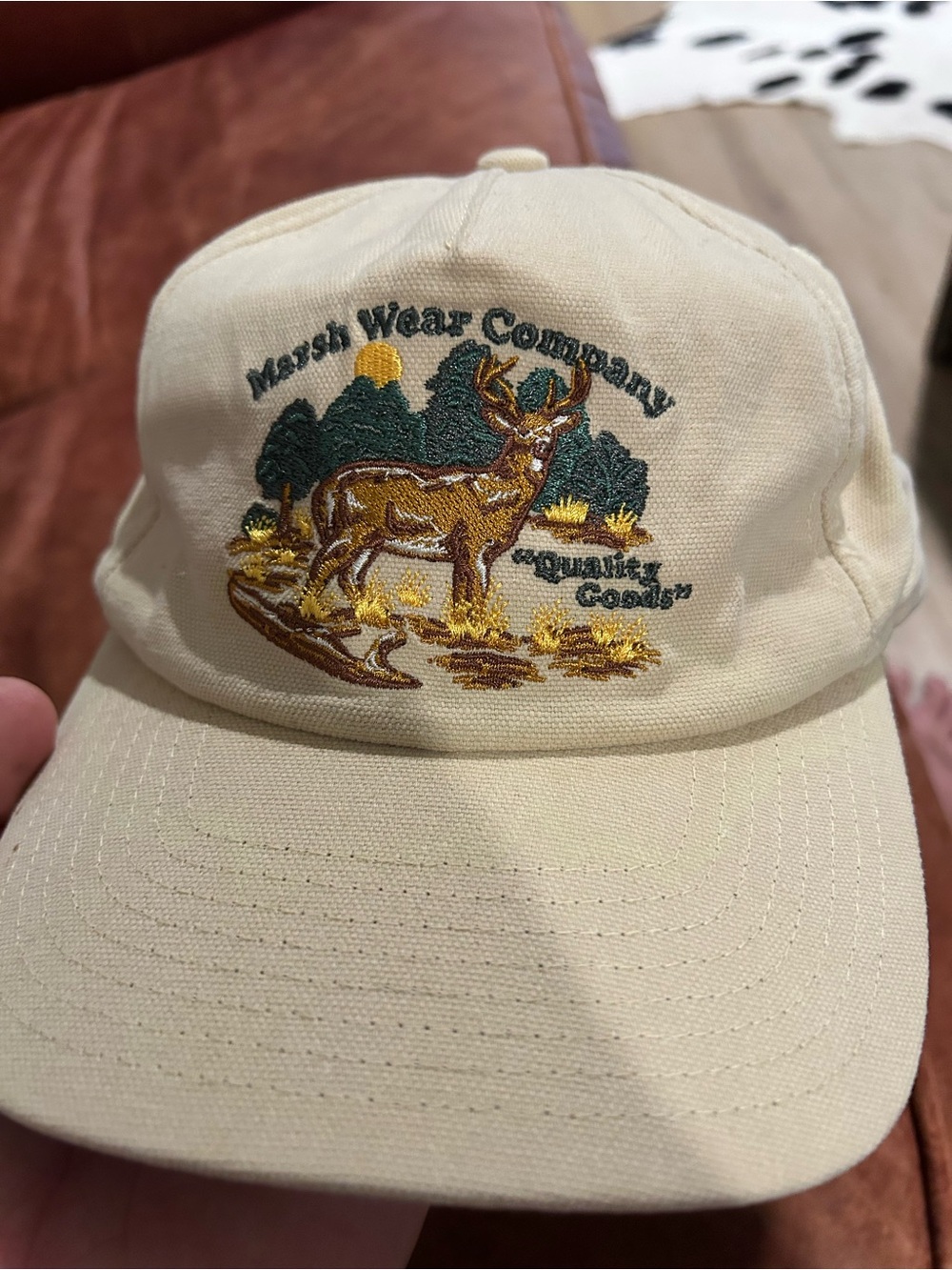 Marsh Wear Company Embroidered Deer Hat - Cream with Green & Gold